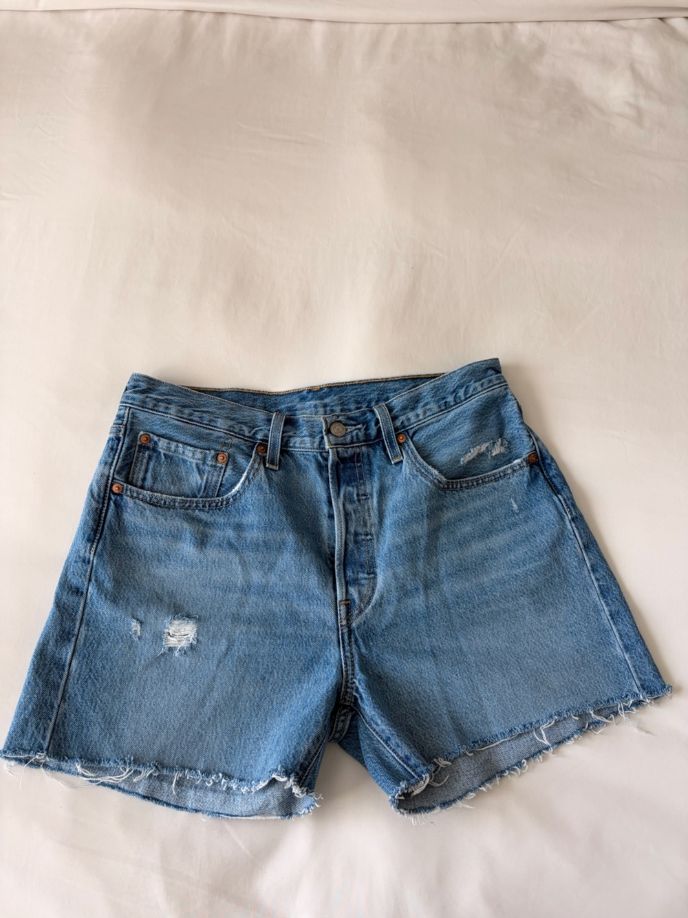 Levi's Light Blue Distressed Denim Shorts
